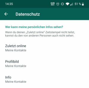 Profilbild, Infos, Zuletzt Online