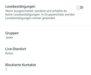 Lesebestätigung, Gruppen, blockierte Kontakte