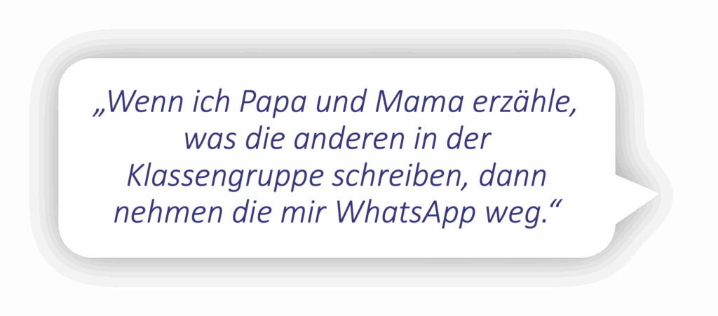 "Wenn ich Papa und Mama erzähle, was die anderen in der Klassengruppe schreiben, dann nehmen die mir WhatsApp weg."