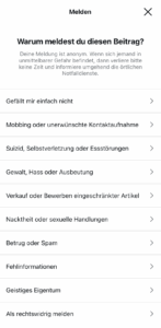 Optionen: Melden unangemessener Inhalte