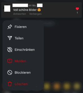 Optionen bei Kommentaren & Profilen