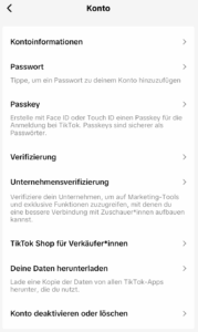 Kontoeinstellungen und Passwort ändern